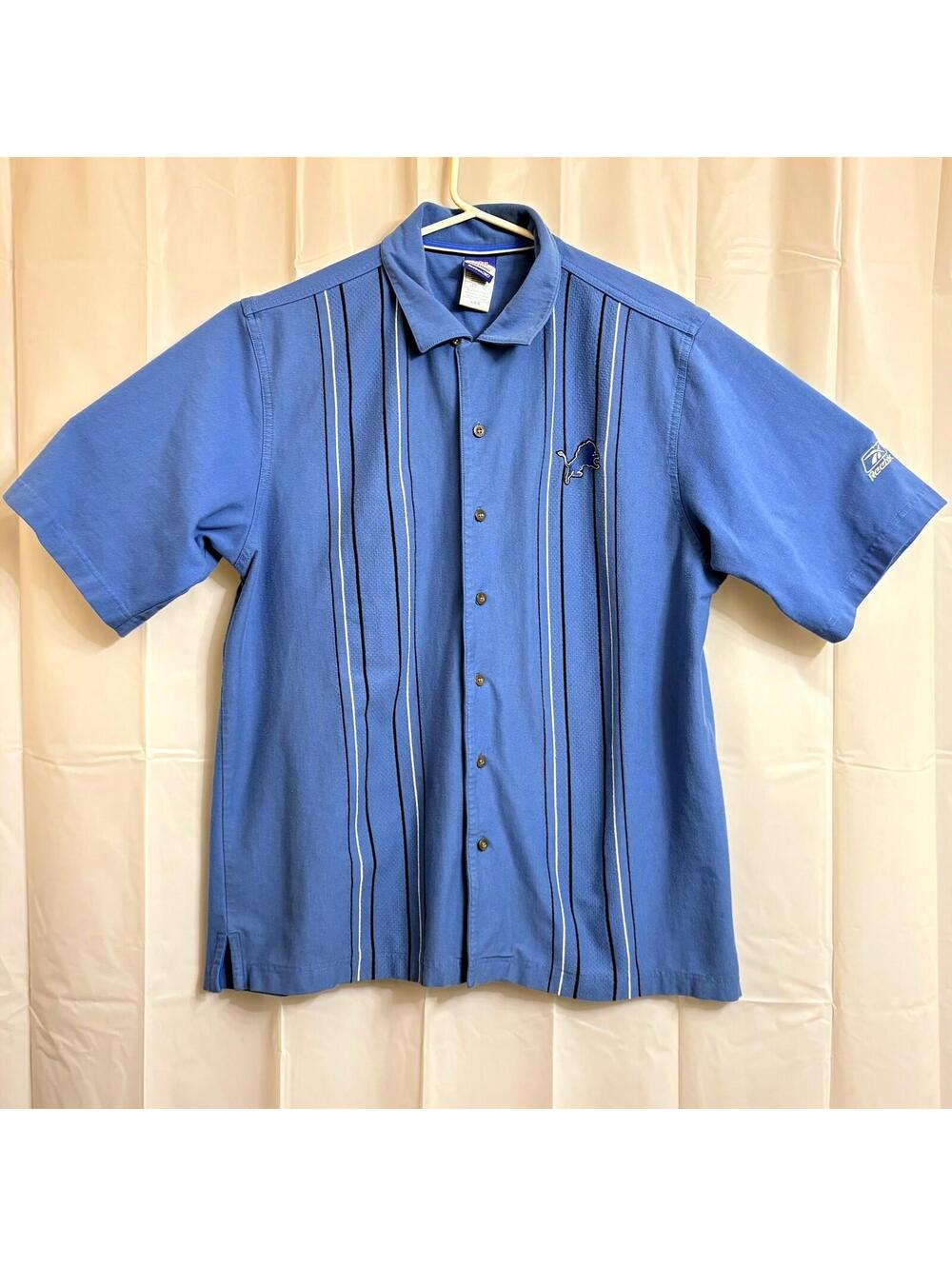 Vintage Reebok Men's Detroit Lions Button Up Shirt Blue Large L NFL